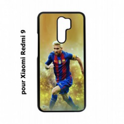 Coque noire pour Xiaomi Redmi 9 Lionel Messi FC Barcelone Foot fond jaune