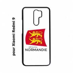 Coque noire pour Xiaomi Redmi 9 Logo Normandie - Écusson Normandie - 2 léopards