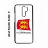 Coque noire pour Xiaomi Redmi 9 Logo Normandie - Écusson Normandie - 2 léopards