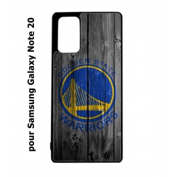 Coque noire pour Samsung Galaxy Note 20 Stephen Curry emblème Golden State Warriors Basket fond bois