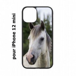 Coque noire pour Iphone 12 MINI Coque cheval blanc - tête de cheval