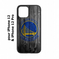 Coque noire pour Iphone 12 et 12 PRO Stephen Curry emblème Golden State Warriors Basket fond bois