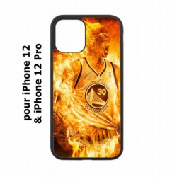 Coque noire pour Iphone 12 et 12 PRO Stephen Curry Golden State Warriors Basket - Curry en flamme