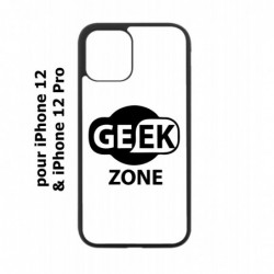 Coque noire pour Iphone 12 et 12 PRO Logo Geek Zone noir & blanc