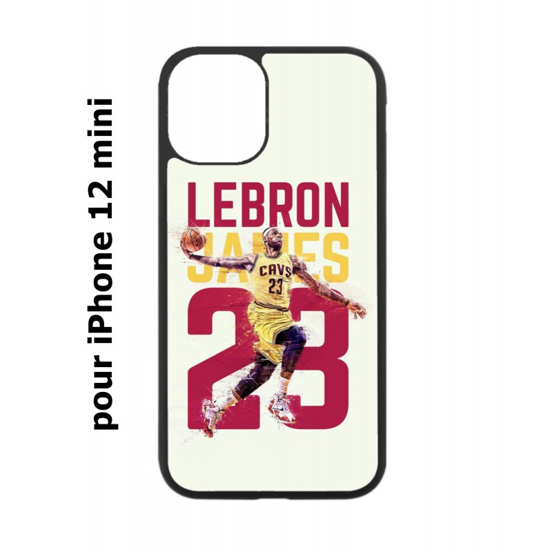 Coque noire pour Iphone 12 MINI star Basket Lebron James Cavaliers de Cleveland 23