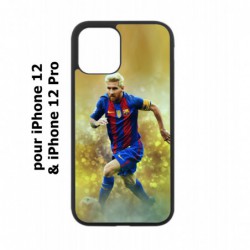Coque noire pour Iphone 12 et 12 PRO Lionel Messi FC Barcelone Foot fond jaune