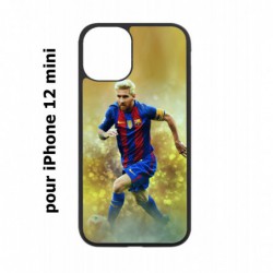 Coque noire pour Iphone 12 MINI Lionel Messi FC Barcelone Foot fond jaune