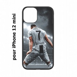 Coque noire pour Iphone 12 MINI Cristiano Ronaldo club foot Turin Football stade