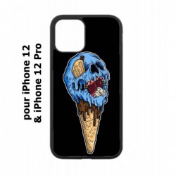 Coque noire pour Iphone 12 et 12 PRO Ice Skull - Crâne Glace - Cône Crâne - skull art