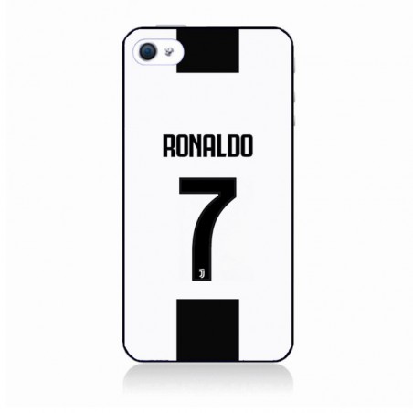 Coque noire pour IPHONE 4/4S Ronaldo CR7 Juventus Foot numéro 7 fond blanc