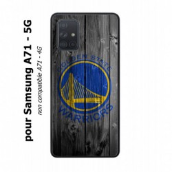 Coque noire pour Samsung Galaxy A71 - 5G Stephen Curry emblème Golden State Warriors Basket fond bois