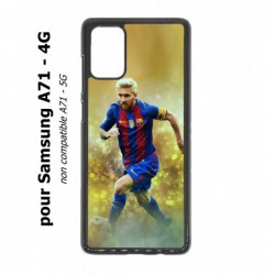 Coque noire pour Samsung Galaxy A71 - 4G Lionel Messi FC Barcelone Foot fond jaune