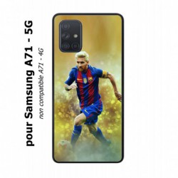 Coque noire pour Samsung Galaxy A71 - 5G Lionel Messi FC Barcelone Foot fond jaune