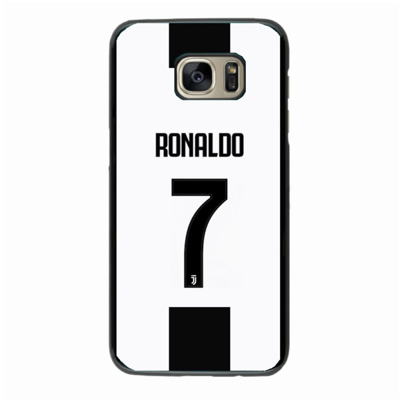 Coque noire pour Samsung S9 PLUS Ronaldo CR7 Juventus Foot numéro 7 fond blanc