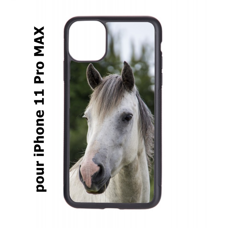 Coque noire pour Iphone 11 PRO MAX Coque cheval blanc - tête de cheval