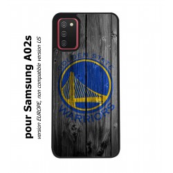 Coque noire pour Samsung Galaxy A02s Stephen Curry emblème Golden State Warriors Basket fond bois