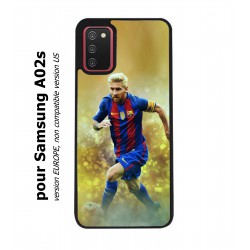 Coque noire pour Samsung Galaxy A02s Lionel Messi FC Barcelone Foot fond jaune
