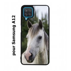 Coque noire pour Samsung Galaxy A12 Coque cheval blanc - tête de cheval