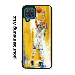 Coque noire pour Samsung Galaxy A12 Stephen Curry Golden State Warriors Shoot Basket