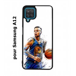 Coque noire pour Samsung Galaxy A12 Stephen Curry Golden State Warriors dribble Basket