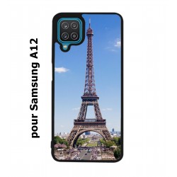 Coque noire pour Samsung Galaxy A12 Tour Eiffel Paris France