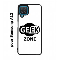 Coque noire pour Samsung Galaxy A12 Logo Geek Zone noir & blanc