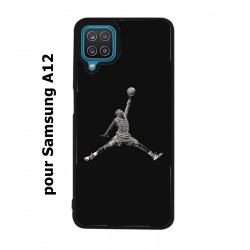 Coque noire pour Samsung Galaxy A12 Michael Jordan 23 shoot Chicago Bulls Basket