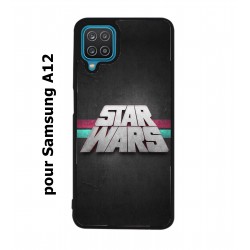 Coque noire pour Samsung Galaxy A12 logo Stars Wars fond gris - légende Star Wars