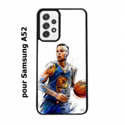 Coque noire pour Samsung Galaxy A52 Stephen Curry Golden State Warriors dribble Basket
