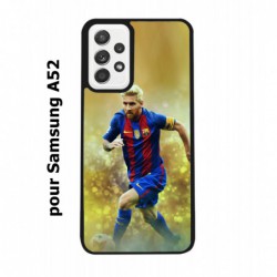 Coque noire pour Samsung Galaxy A52 Lionel Messi FC Barcelone Foot fond jaune