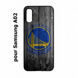 Coque noire pour Samsung Galaxy A02 Stephen Curry emblème Golden State Warriors Basket fond bois