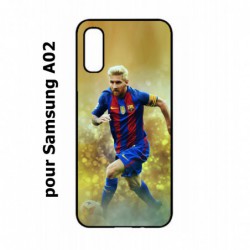 Coque noire pour Samsung Galaxy A02 Lionel Messi FC Barcelone Foot fond jaune