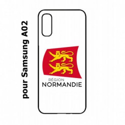 Coque noire pour Samsung Galaxy A02 Logo Normandie - Écusson Normandie - 2 léopards