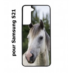 Coque noire pour Samsung Galaxy S21 Coque cheval blanc - tête de cheval