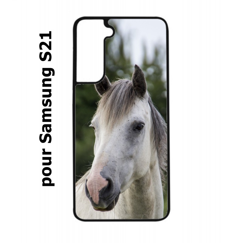 Coque noire pour Samsung Galaxy S21 Coque cheval blanc - tête de cheval