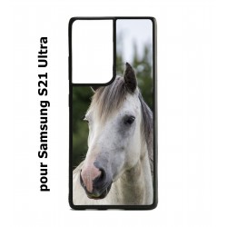 Coque noire pour Samsung Galaxy S21 Ultra Coque cheval blanc - tête de cheval