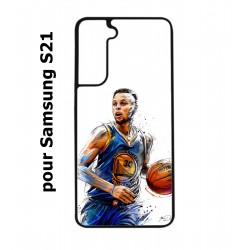 Coque noire pour Samsung Galaxy S21 Stephen Curry Golden State Warriors dribble Basket