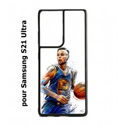 Coque noire pour Samsung Galaxy S21 Ultra Stephen Curry Golden State Warriors dribble Basket