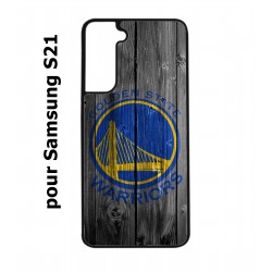 Coque noire pour Samsung Galaxy S21 Stephen Curry emblème Golden State Warriors Basket fond bois