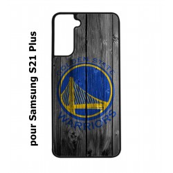 Coque noire pour Samsung Galaxy S21 Plus Stephen Curry emblème Golden State Warriors Basket fond bois