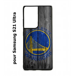 Coque noire pour Samsung Galaxy S21 Ultra Stephen Curry emblème Golden State Warriors Basket fond bois