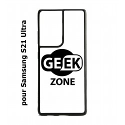 Coque noire pour Samsung Galaxy S21 Ultra Logo Geek Zone noir & blanc