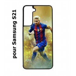 Coque noire pour Samsung Galaxy S21 Lionel Messi FC Barcelone Foot fond jaune