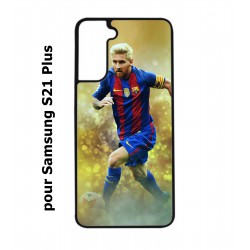 Coque noire pour Samsung Galaxy S21 Plus Lionel Messi FC Barcelone Foot fond jaune