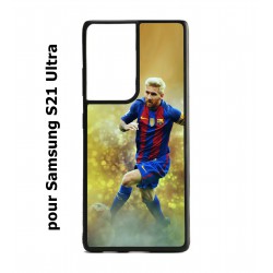 Coque noire pour Samsung Galaxy S21 Ultra Lionel Messi FC Barcelone Foot fond jaune