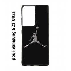 Coque noire pour Samsung Galaxy S21 Ultra Michael Jordan 23 shoot Chicago Bulls Basket