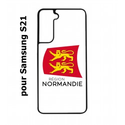 Coque noire pour Samsung Galaxy S21 Logo Normandie - Écusson Normandie - 2 léopards