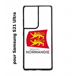 Coque noire pour Samsung Galaxy S21 Ultra Logo Normandie - Écusson Normandie - 2 léopards