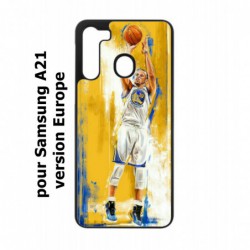 Coque noire pour Samsung Galaxy A21 Stephen Curry Golden State Warriors Shoot Basket