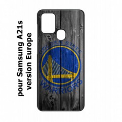 Coque noire pour Samsung Galaxy A21s Stephen Curry emblème Golden State Warriors Basket fond bois